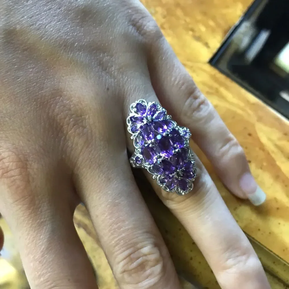 Natural African Amethyst Sterling Silver Ring Size 6